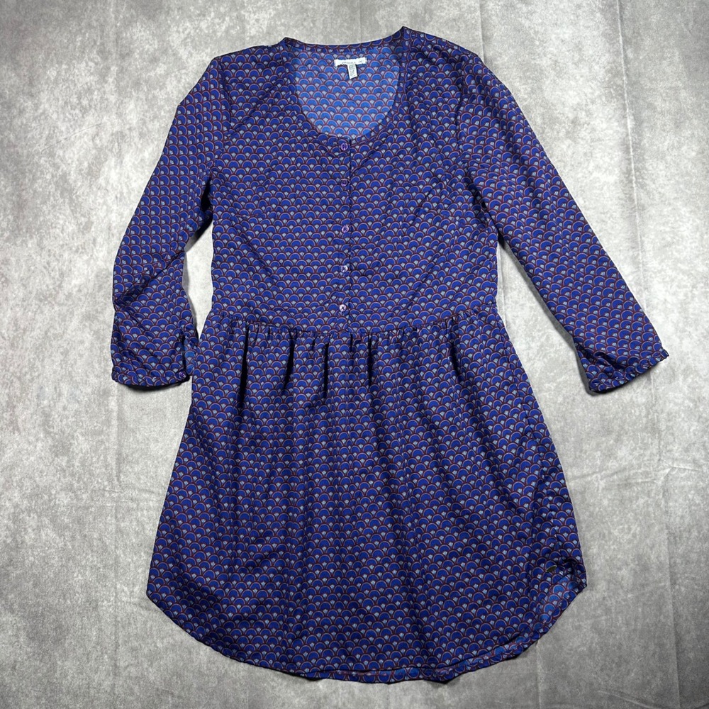 O'Neill Juniors Medium Violet Dress Blue‎ Fan Print Drop Waist Button Front Boho
